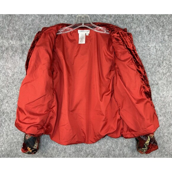 Coldwater Creek Women's Red Velvet Patchwork Quilted Button Up Blazer Jacket PS - Picture 3 of 9